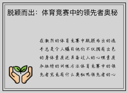 脱颖而出：体育竞赛中的领先者奥秘