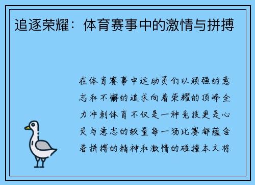 追逐荣耀：体育赛事中的激情与拼搏